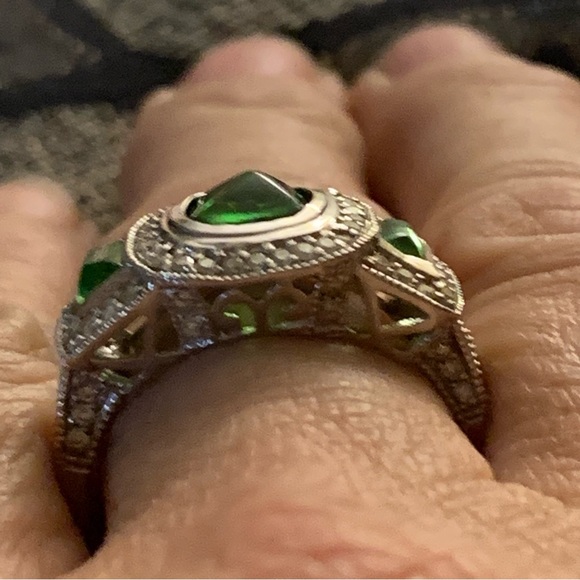 Helenite & Diamond 10k White Gold Ring - Picture 13 of 15